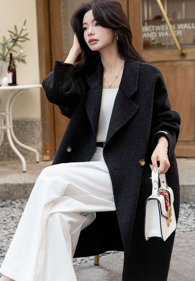 New Autumn/Winter Double-Breasted Minimalist Wool Coat CA25102434W
