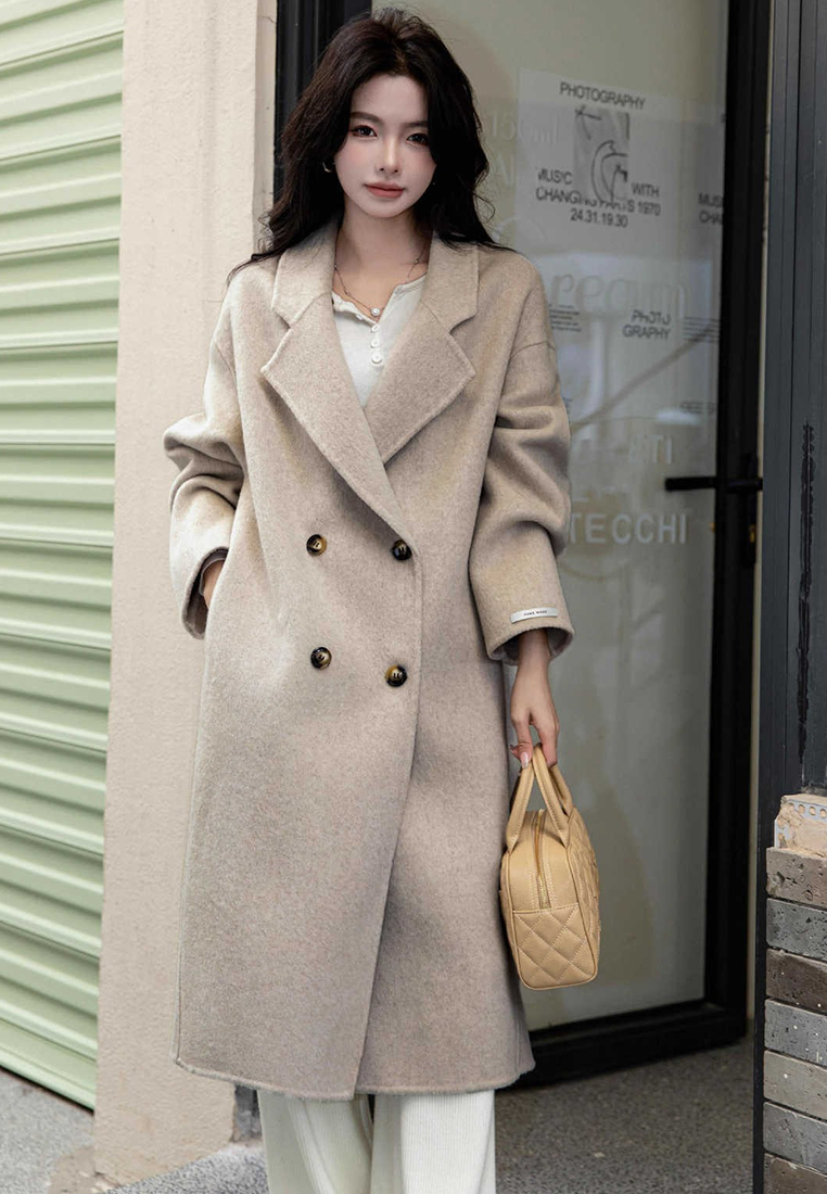 New Autumn/Winter Double-Breasted Minimalist Wool Coat CA25102434W