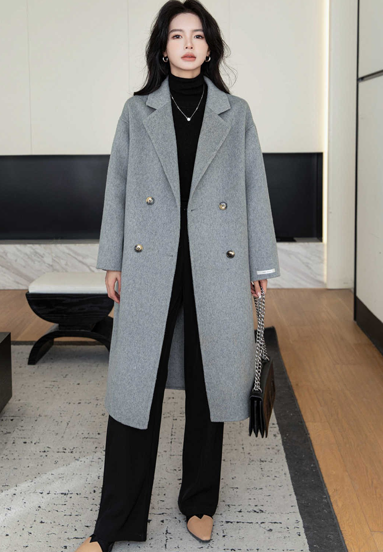 New Autumn/Winter Double-Breasted Minimalist Wool Coat CA25102434W