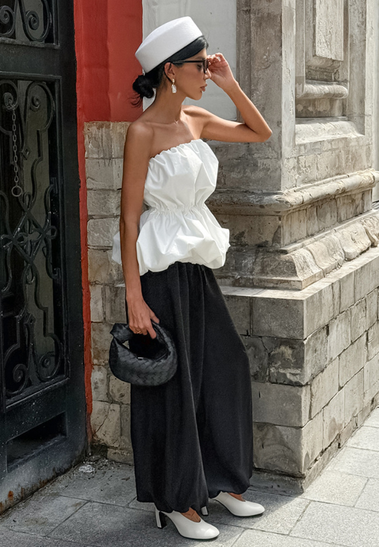 Chic Style Strapless Ruched Waist Bubble Hem Tube Top Multi Color K26050502