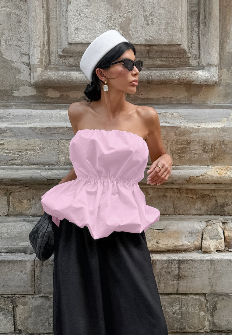Chic Style Strapless Ruched Waist Bubble Hem Tube Top Multi Color K26050502