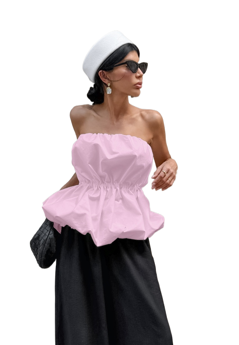 Chic Style Strapless Ruched Waist Bubble Hem Tube Top Multi Color K26050502