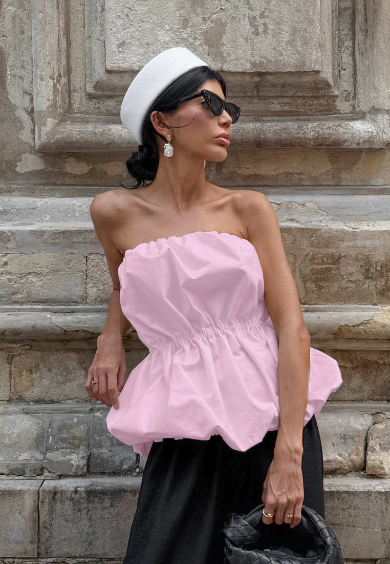Chic Style Strapless Ruched Waist Bubble Hem Tube Top Multi Color K26050502