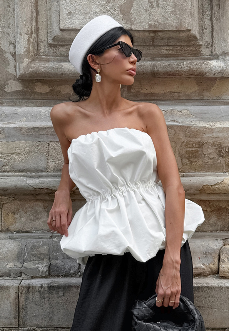 Chic Style Strapless Ruched Waist Bubble Hem Tube Top Multi Color K26050502