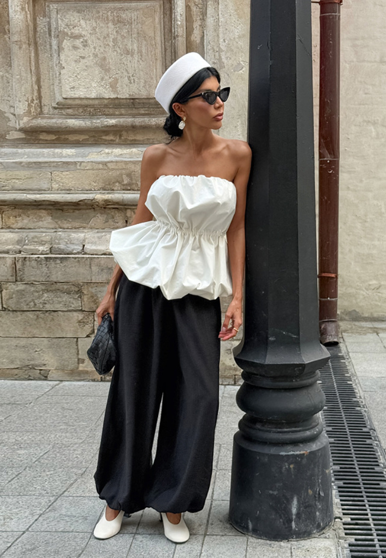 Chic Style Strapless Ruched Waist Bubble Hem Tube Top Multi Color K26050502