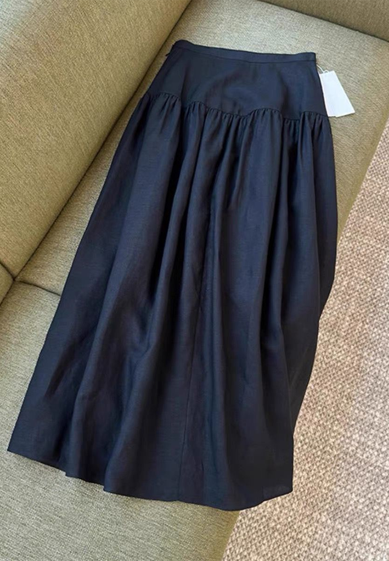 French High-waist Slit Straight Linen Skirt CA25061734BK