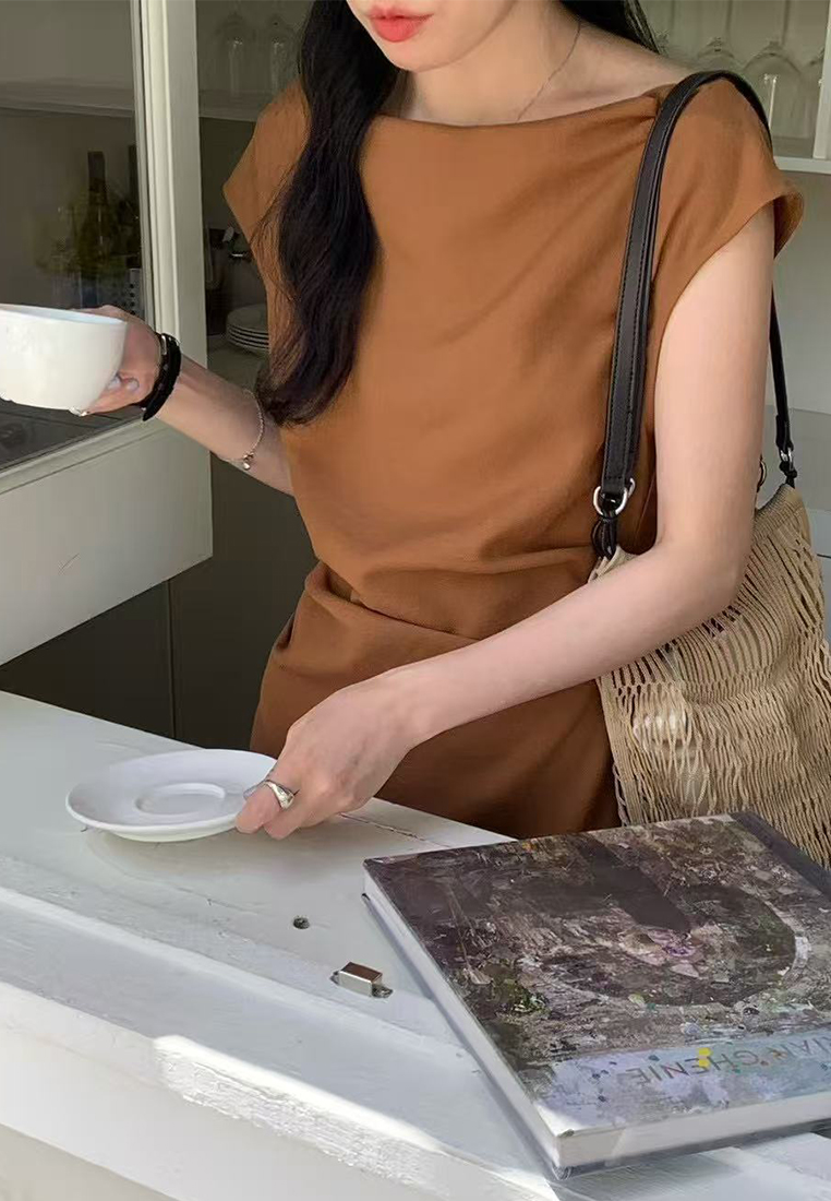 French elegant simple slit dress CA25060334BW