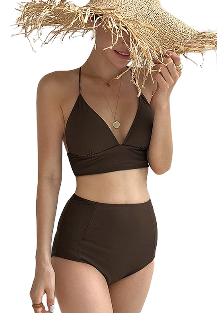 Korean fashion solid color high-waisted swimsuit CA24032134