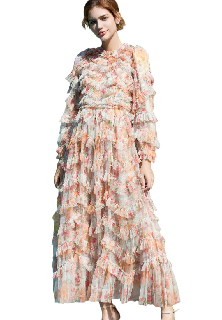 2024 New product dress with wood ear edge printing CA24031934RD