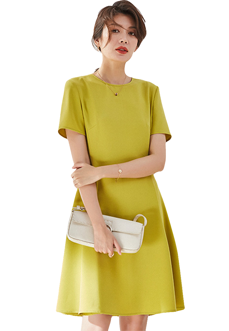 Simple and Elegant Solid Color Short Sleeve Dress CA101934YE