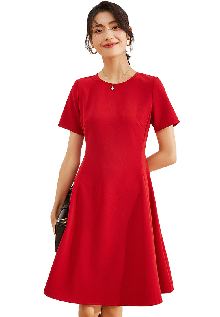 Simple and Elegant Solid Color Short Sleeve Dress CA101934YE