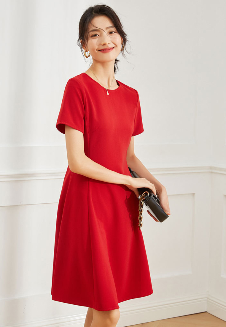 Simple and Elegant Solid Color Short Sleeve Dress CA101934YE