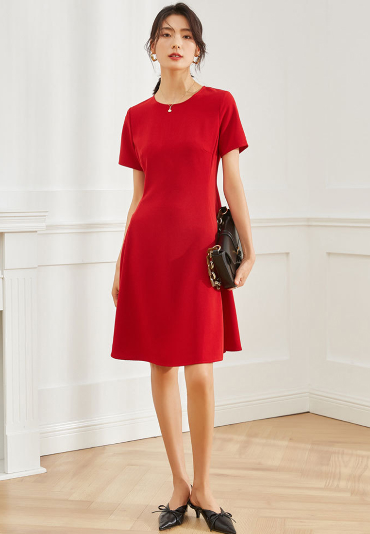 Simple and Elegant Solid Color Short Sleeve Dress CA101934YE