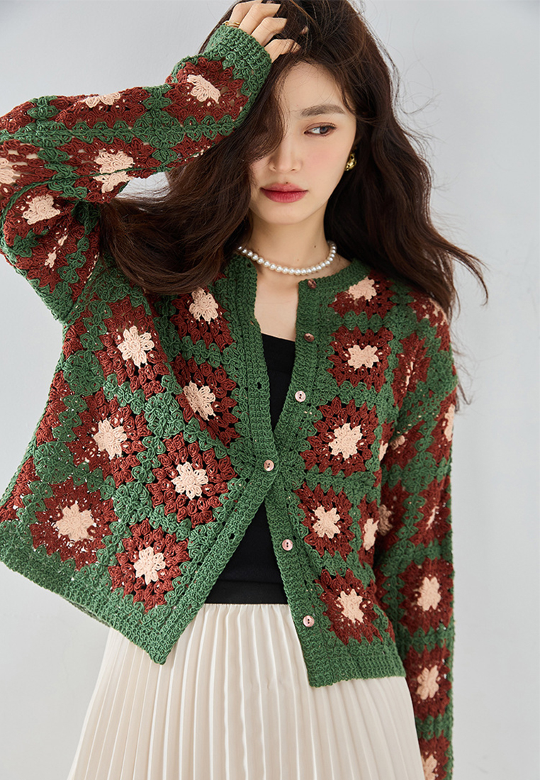 New color blocked retro knitted sweater CA24091134GR