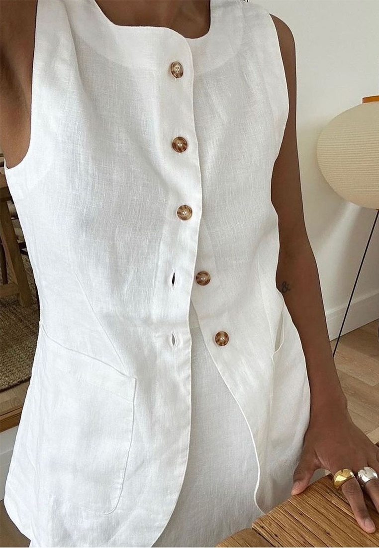 Summer pure cotton square neck sleeveless casual top CA25042234BK