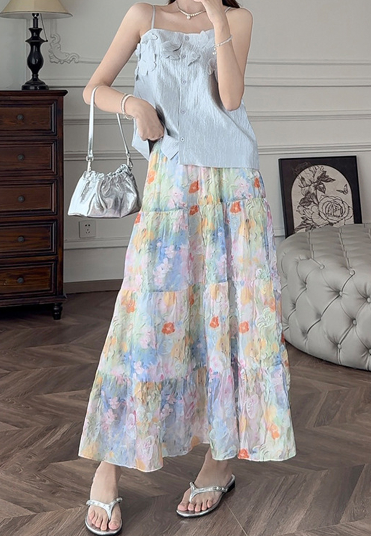 Summer gradient print A-line cake tower skirt CA25042934MT