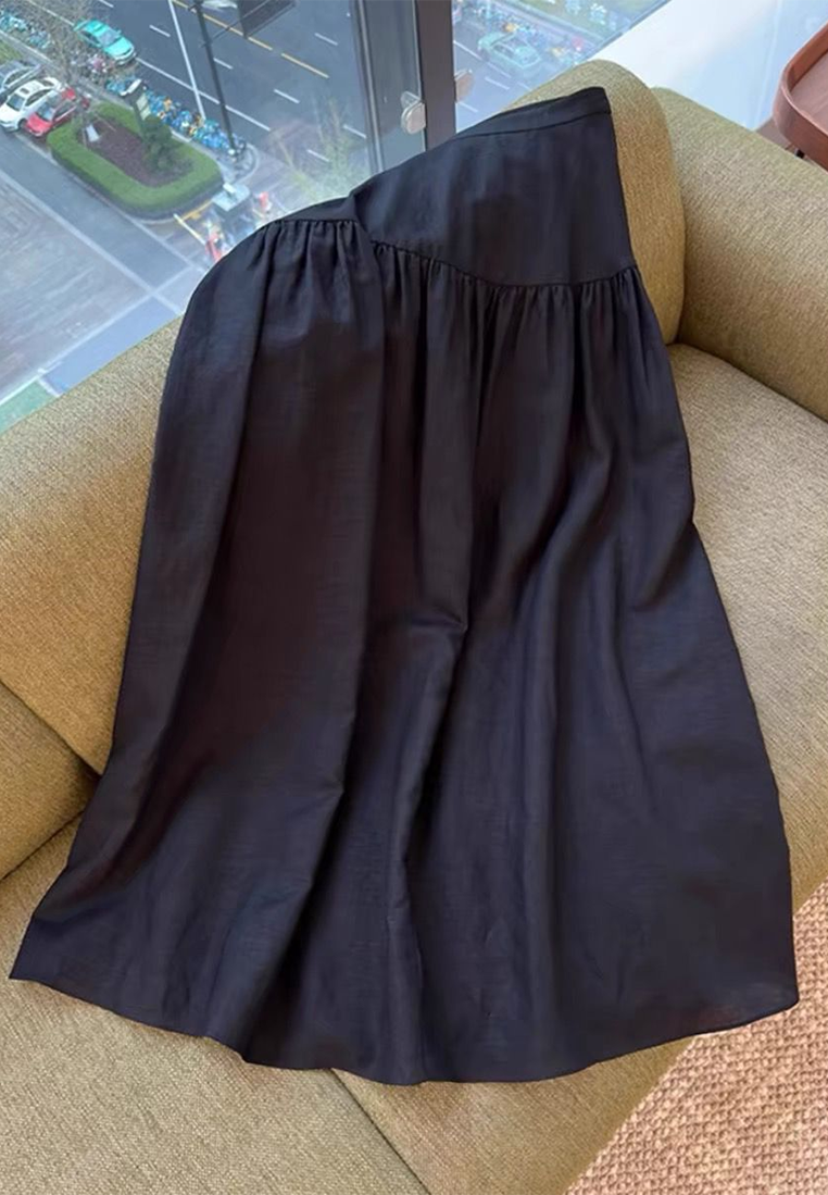 French High-waist Slit Straight Linen Skirt CA25061734BK