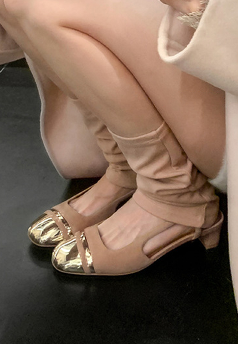 New Chanel style hollow back thick heel evening shoes CA225042234BK