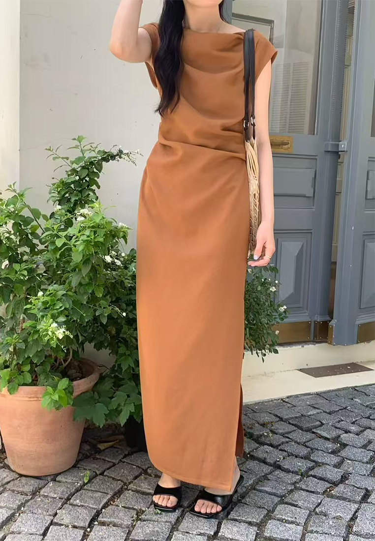 French elegant simple slit dress CA25060334BW