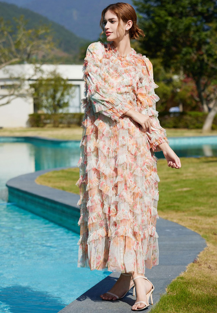 2024 New product dress with wood ear edge printing CA24031934RD