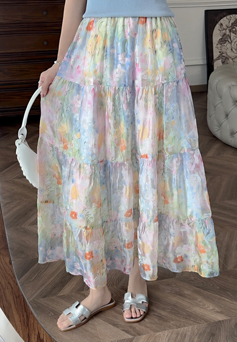 Summer gradient print A-line cake tower skirt CA25042934MT