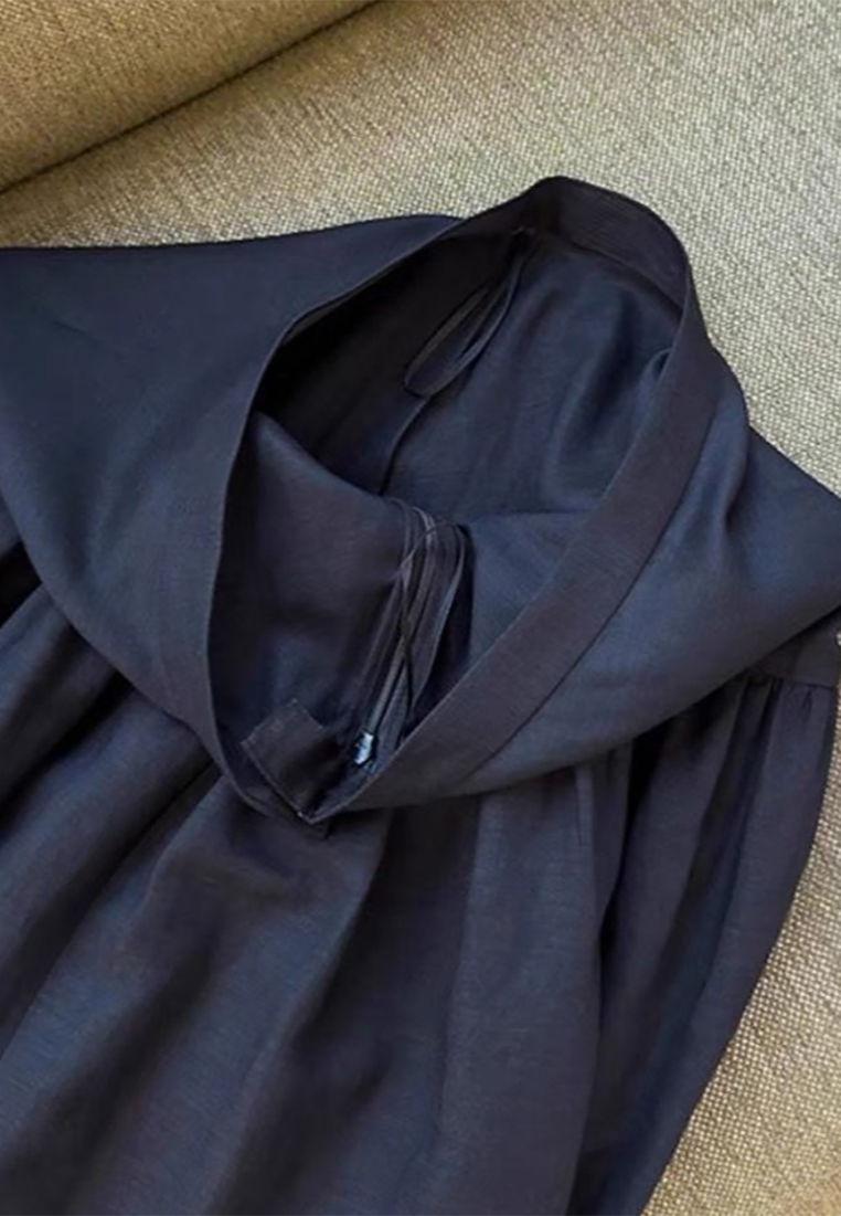 French High-waist Slit Straight Linen Skirt CA25061734BK