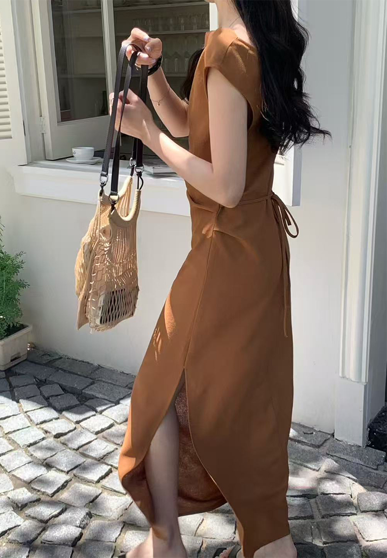 French elegant simple slit dress CA25060334BW