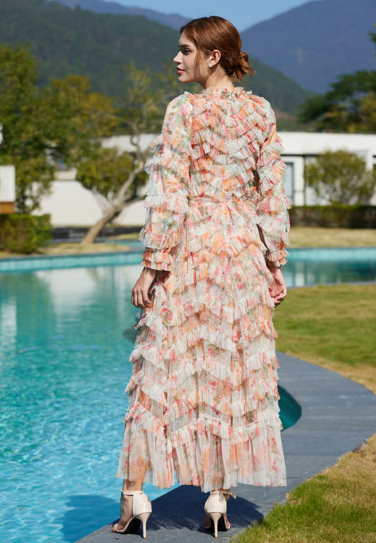 2024 New product dress with wood ear edge printing CA24031934RD