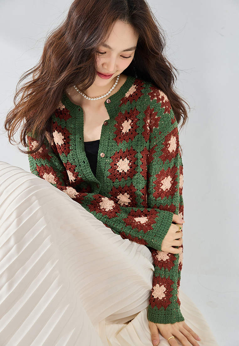 New color blocked retro knitted sweater CA24091134GR