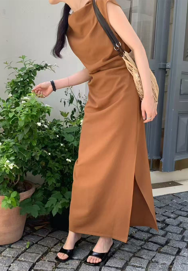 French elegant simple slit dress CA25060334BW