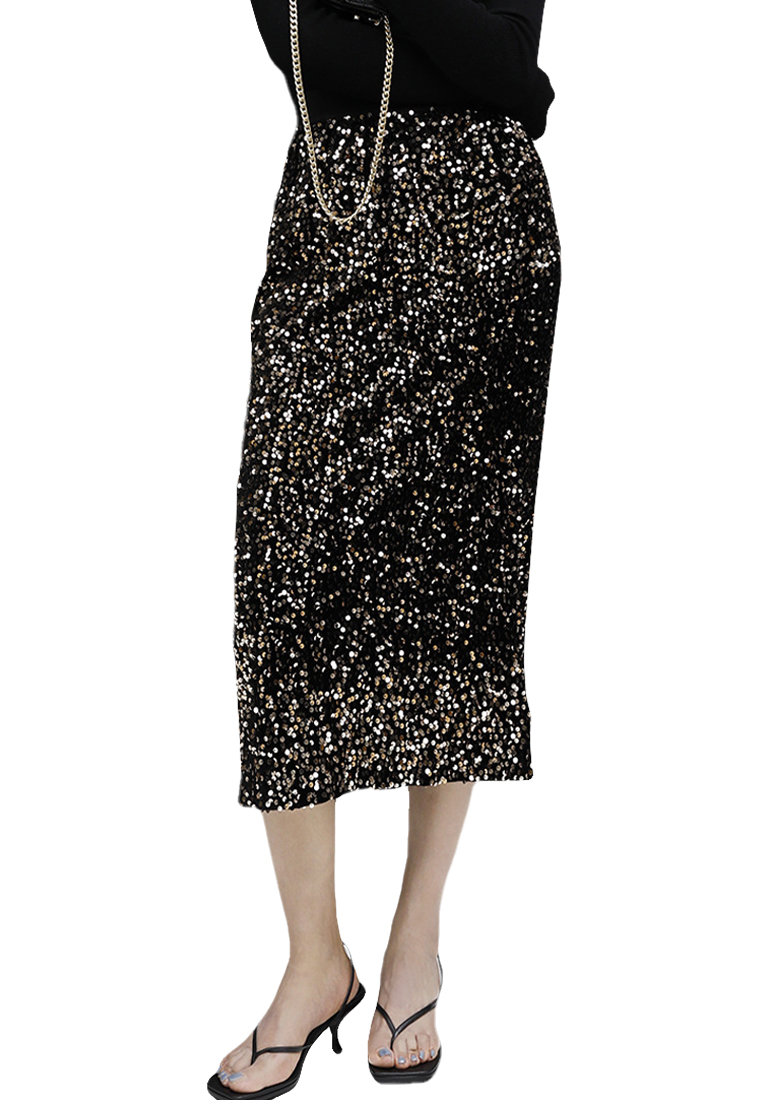 Fashionable velvet sequined atmospheric everyday gorgeous skirt CA120434GY