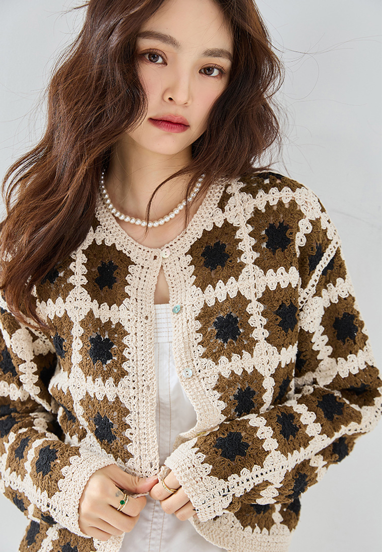 New color blocked retro knitted sweater CA24091134GR