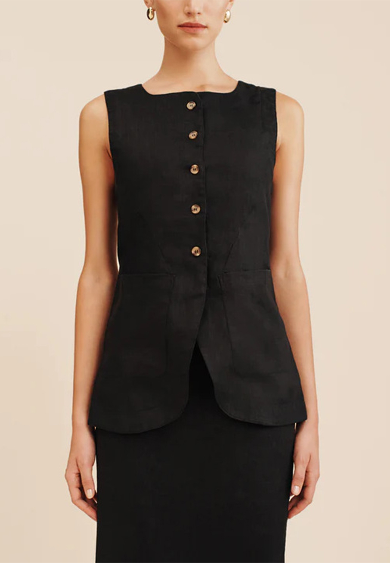 Summer pure cotton square neck sleeveless casual top CA25042234BK