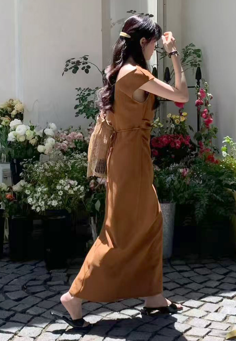 French elegant simple slit dress CA25060334BW