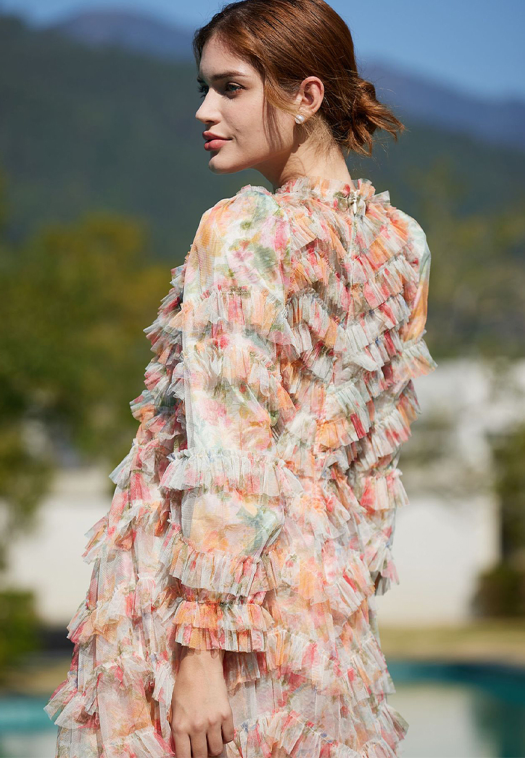 2024 New product dress with wood ear edge printing CA24031934RD