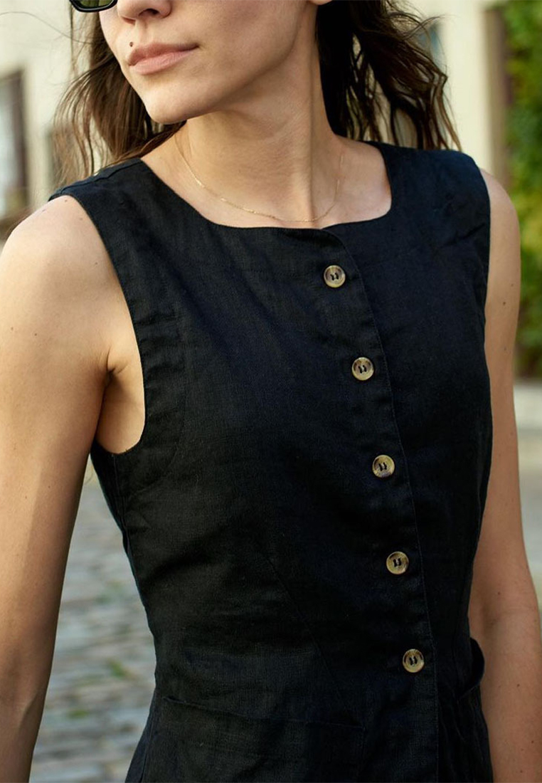 Summer pure cotton square neck sleeveless casual top CA25042234BK