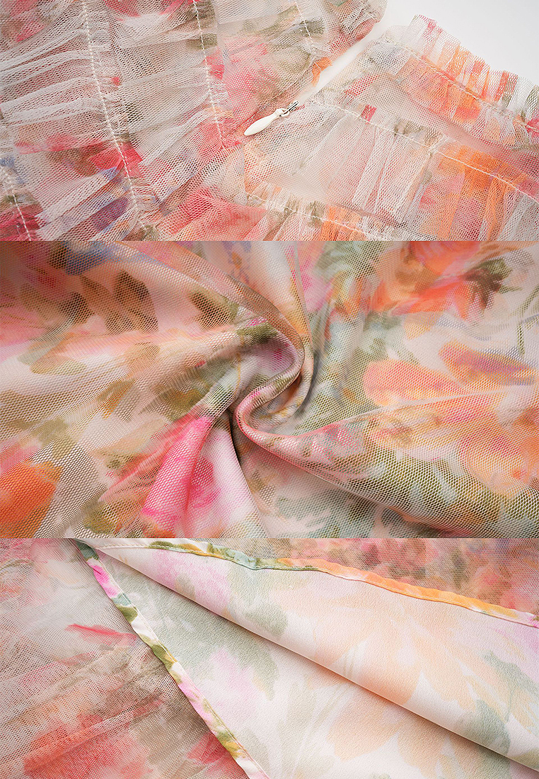 2024 New product dress with wood ear edge printing CA24031934RD