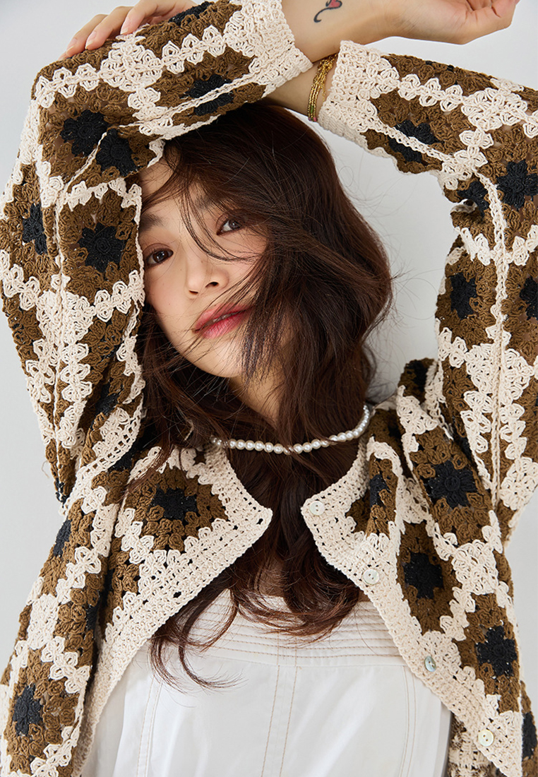 New color blocked retro knitted sweater CA24091134GR