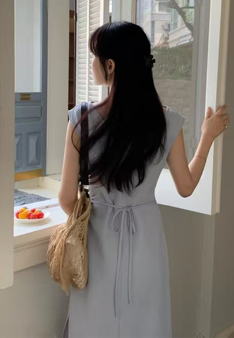 French elegant simple slit dress CA25060334BW