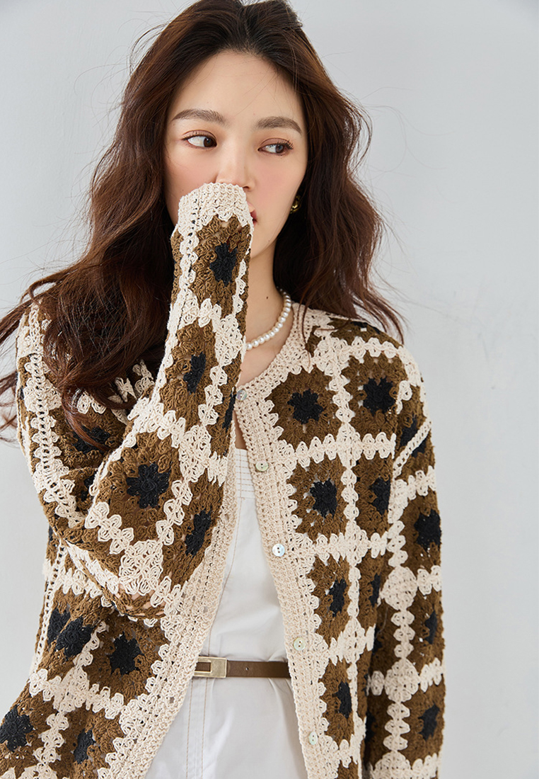 New color blocked retro knitted sweater CA24091134GR