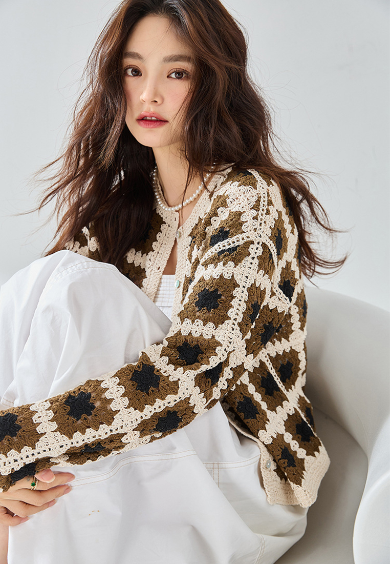 New color blocked retro knitted sweater CA24091134GR