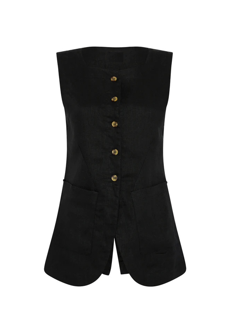 Summer pure cotton square neck sleeveless casual top CA25042234BK