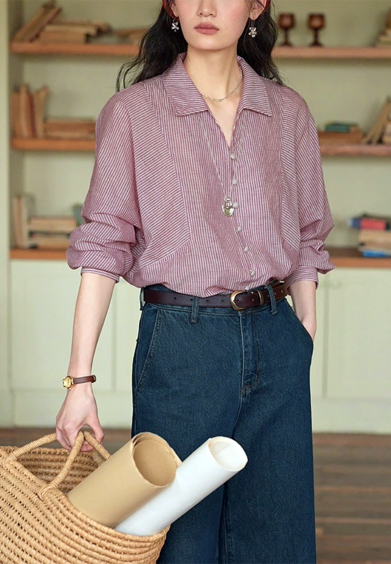 French striped thin slim loose top CA25091923BL