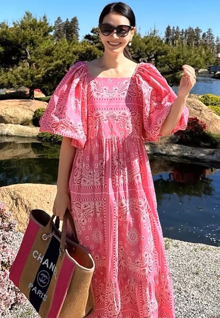 Korean chic summer puff sleeve dress CA25032401BL