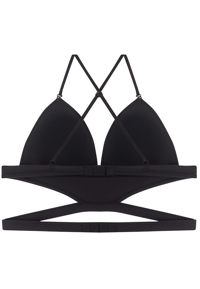 Simple and Elegant U-shaped Backless Glossy Non-wired Halter Triangle Cup Bra CA23050435BK