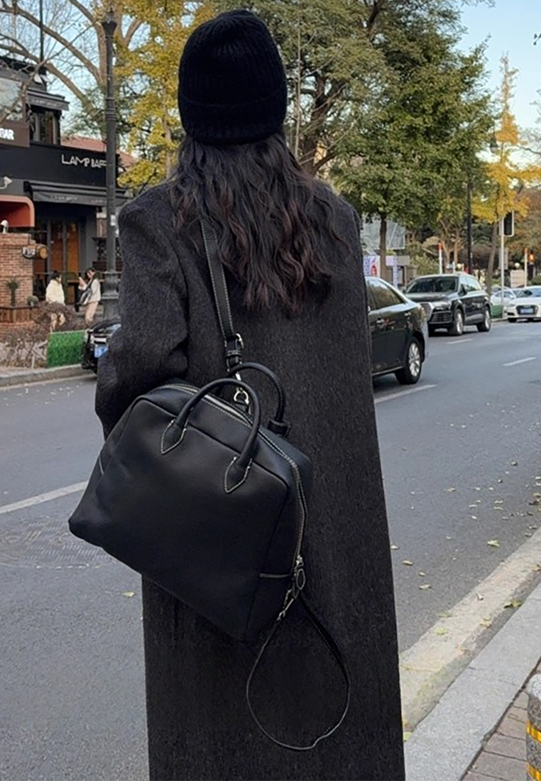 Autumn/Winter Double-Sided Cashmere Suit Collar Wool Long Coat CA25102435BK