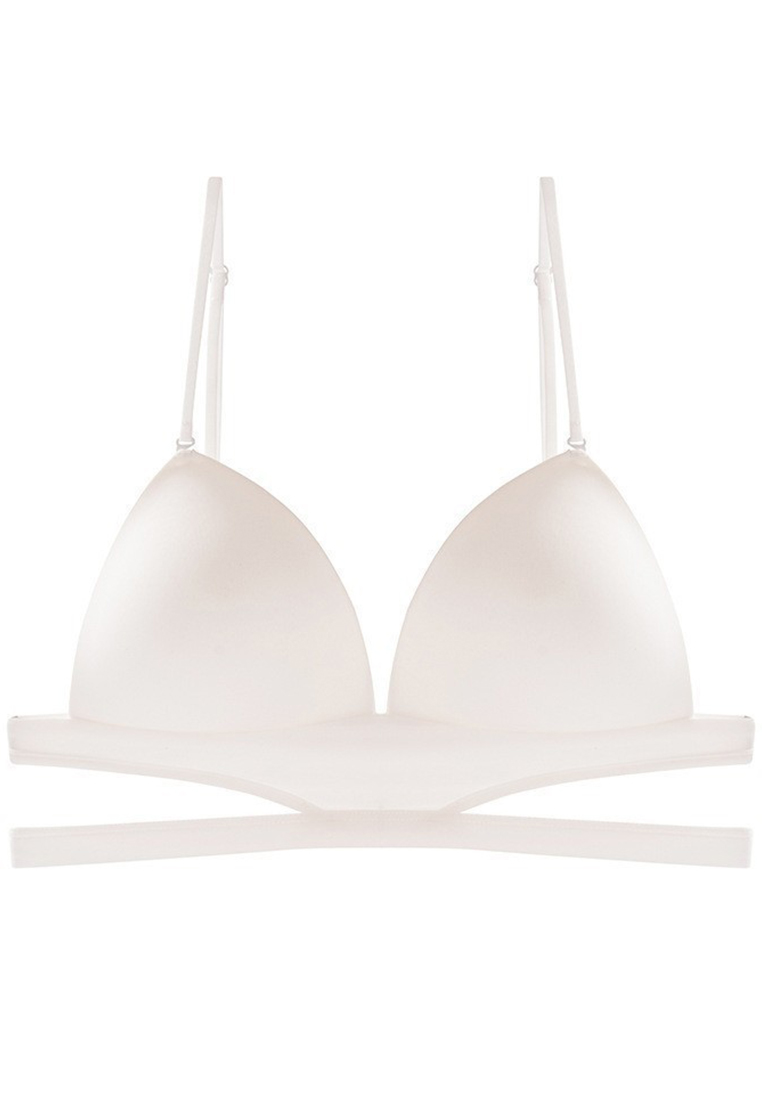 Simple and Elegant U-shaped Backless Glossy Non-wired Halter Triangle Cup Bra CA23050435BK