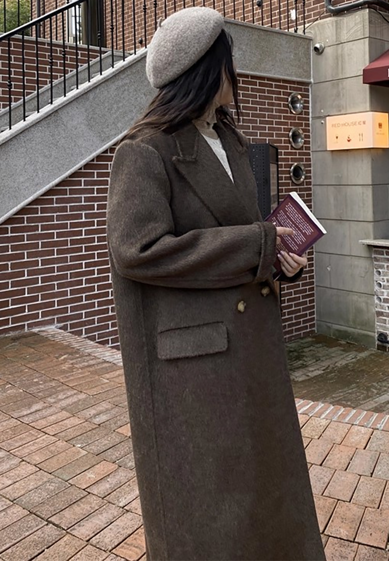 Autumn/Winter Double-Sided Cashmere Suit Collar Wool Long Coat CA25102435BK