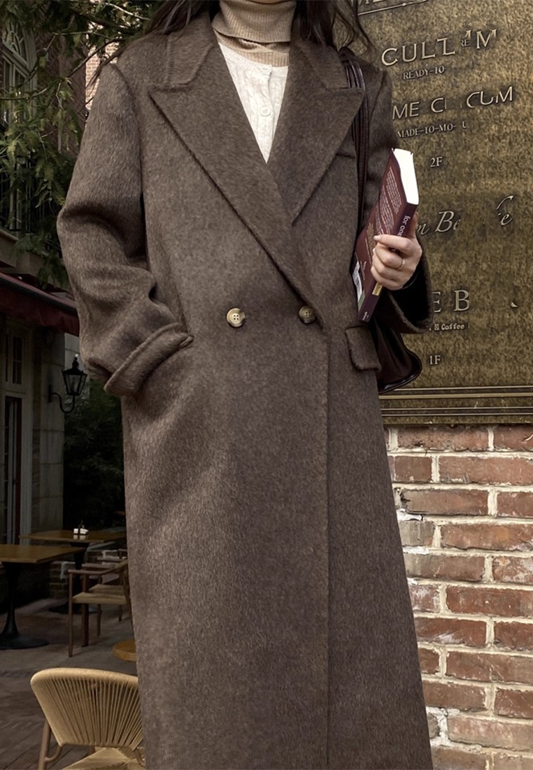 Autumn/Winter Double-Sided Cashmere Suit Collar Wool Long Coat CA25102435BK