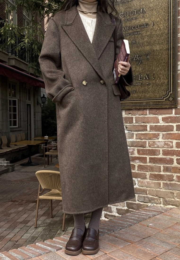 Autumn/Winter Double-Sided Cashmere Suit Collar Wool Long Coat CA25102435BK